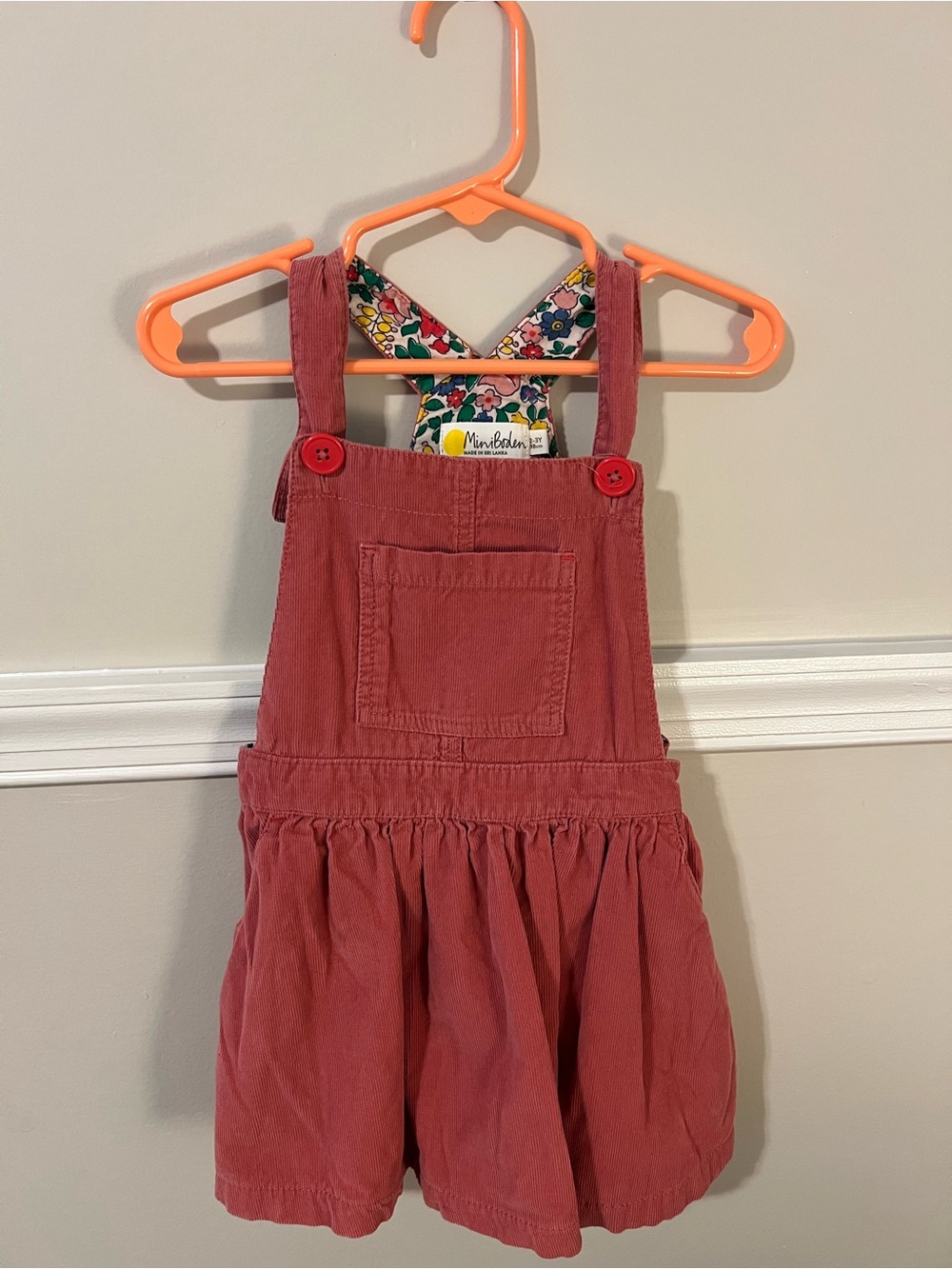 Mini Boden Pink Corduroy Pinafore Jumper